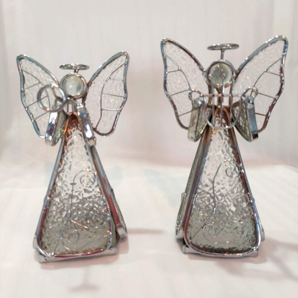 Set of Two angels with candle holder